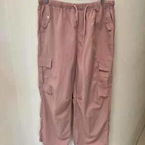 Women's Dusty Pink Cargo Pants Elastic Waist Wide Leg Casual Trousers XXL